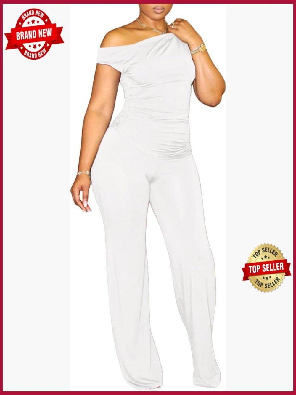 2 Piece Club Outfits Off Shoulder Crop Top Wide Leg Pant Set